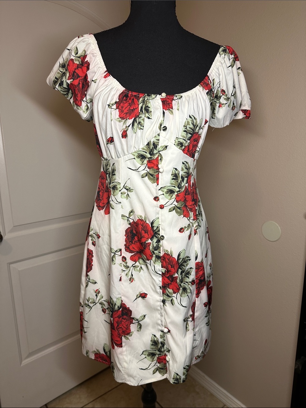 Charlotte Russe White Mini Dress with Red Rose Print